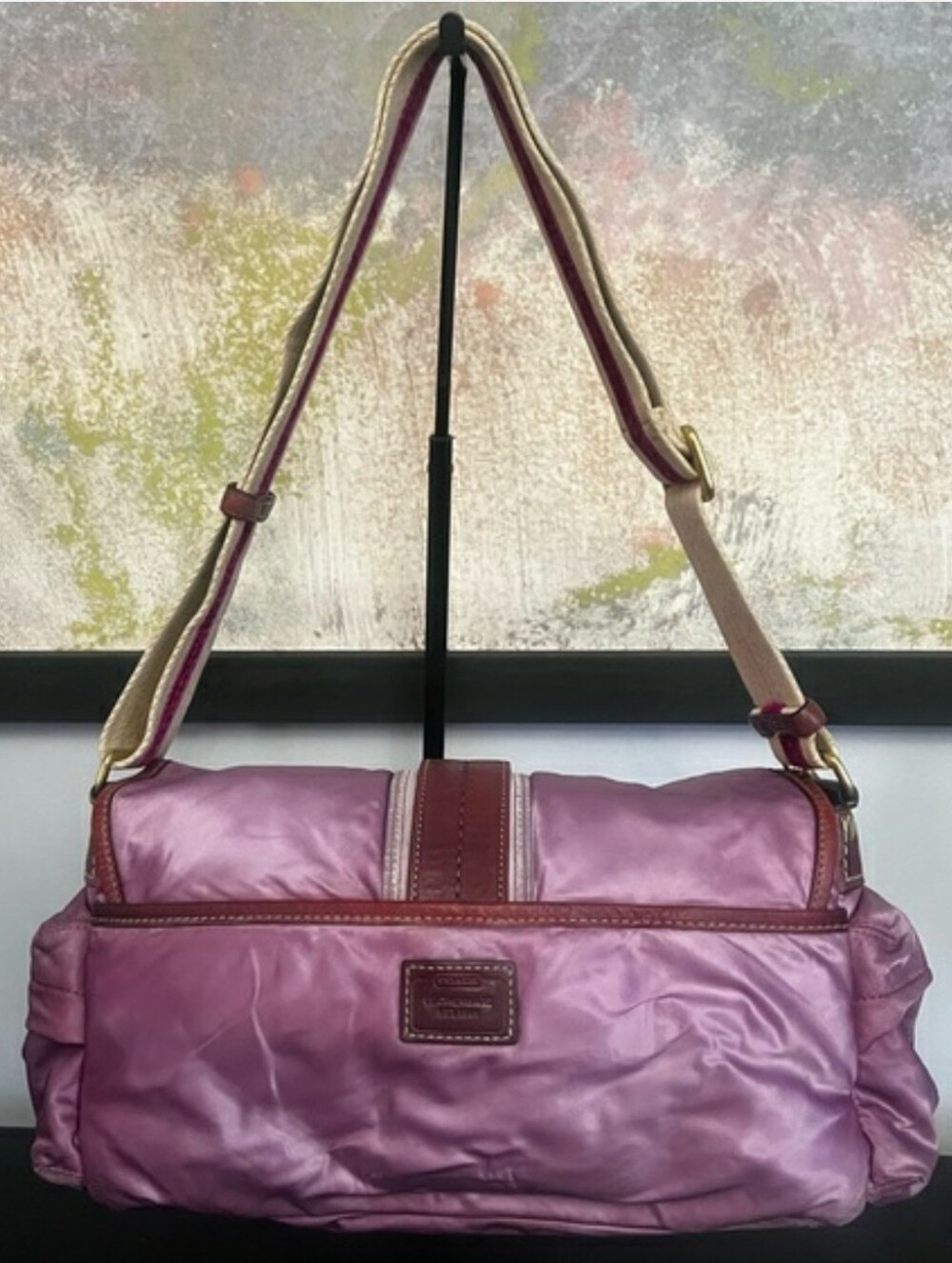 RARE! Vintage Coach Y2K Sateen Buckle Flap Bag w/ Suede & Adjustable Strap - Picture 7 of 15
